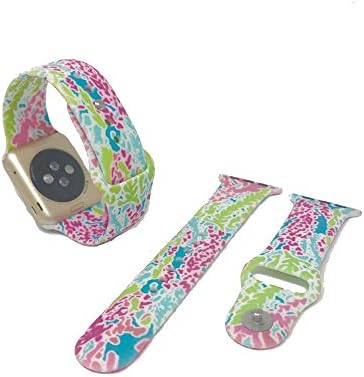 Replacement Band for 38mm Apple Watch fits Series 1 &amp; 2 - Lilly Inspired print on a Soft Silicone band (Coral Reef)