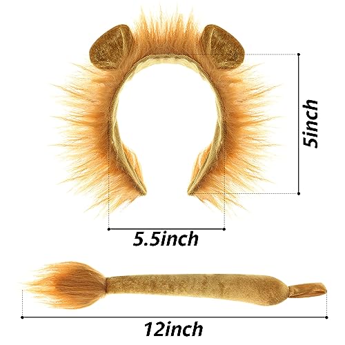 3 otters Lion Costume for Kids, 3PCS Lion Cosplay Accessories Lion Tail and Headband Dress Up Makeup Accessories for Halloween Party