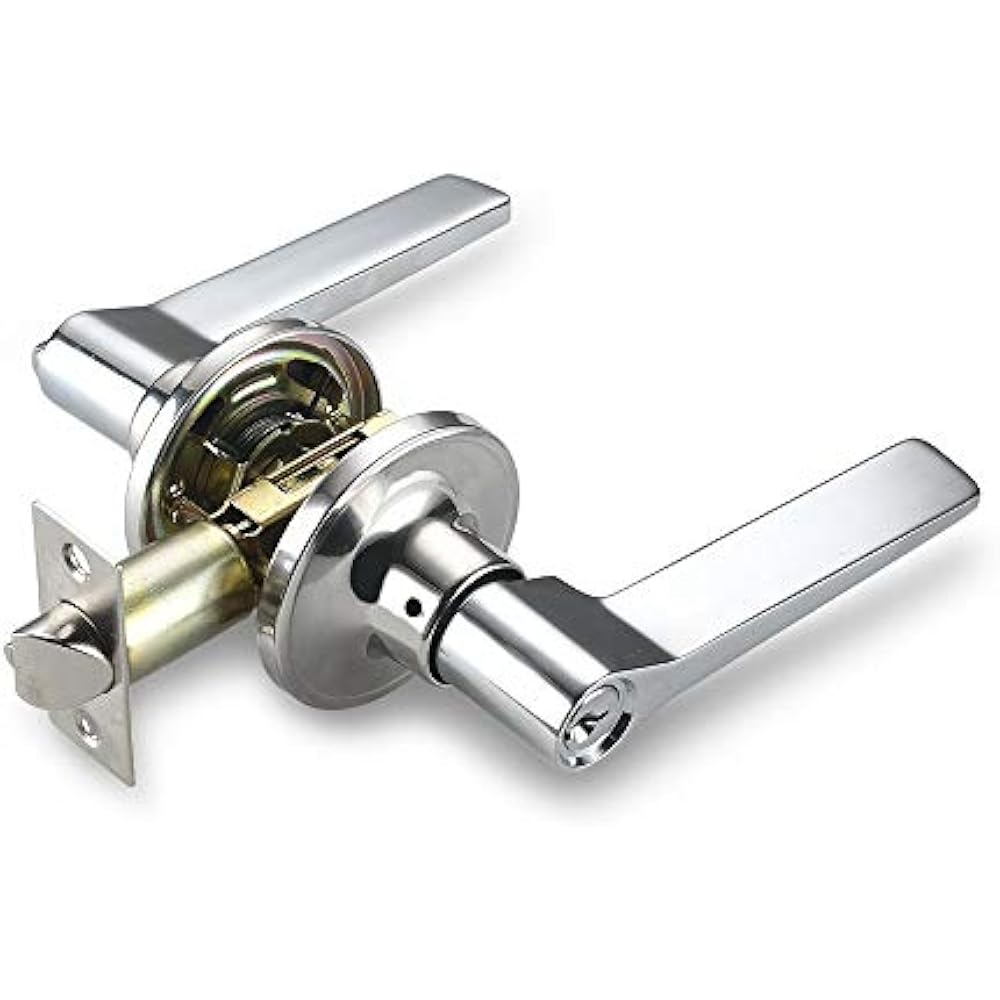 Entry Door Handle With Lock Keys, Straight Interior Lever