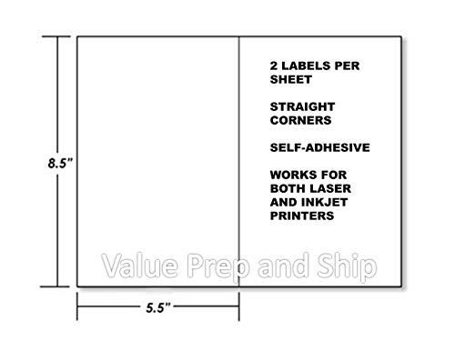 Half Sheet Shipping Labels, 250 Labels, 125 Sheets, 8.5" x 11" with 2 Mailing Labels Per Sheet, Self-Adhesive Permanent Glue