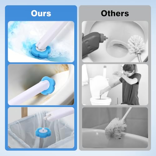 Seivunol Disposable Toilet Brush Set with 48 Disposable Replacement Heads and 1 Crevice Brush, Wall Brush with Long Handle and Holder for Toilet Cleaning Basin and Tub