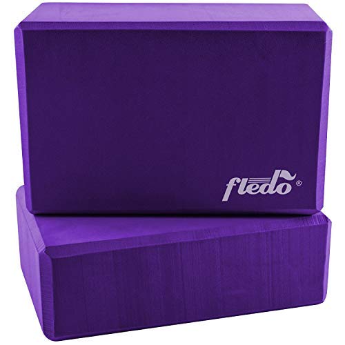 Fledo Yoga Blocks (Set of 2) 9″x6″x4″ – EVA Foam Brick, Featherweight and Comfy – Provides Stability and Balance – Ideal for Exercise, Pilates, Workout, Fitness & Gym (Purple)
