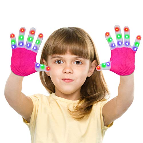 Charlemain LED Handschuhe Kinder,6 Modus, blinkende Handschuhe Spielzeug für Weihnachten, Halloween, Konzert, Geschenke, kleine LED Handschuhe für Kinder, Mädchen, Junge, Geschenk(5-10 Jahre)