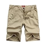 MorryOddy Men's Cotton Flat-front Short Khaki 33