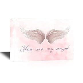Wings Series Canvas Wall Art - Two Feather Wings with You are My Angel Quotes - Gallery Wrap Modern Home Art | Ready to Hang - 12x18 inches