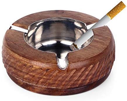 Keshav Handicrafts Wooden Ash Tray with Stainless Steel Tray Inside. Exclusive Decor India Handcrafted Royal Cigarrette/Cigar Ash Tray, Showpiece, Souvenir, Gift