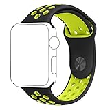 Inteny Apple Watch Band Series 1 Series 2, Soft Silicone Sport Band Replacement Wrist Strap for iWatch, 42mm M/L Black&Volt