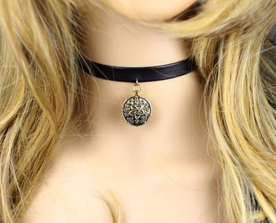 hzew Black Leathe Choker Necklace Game Witcher 3 Yennefer Medallion for Women Girls include 1 Bag (bronze)