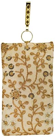 Bagaholics Ethnic Raw Silk Saree Clutch Embroidery Mobile Pouch Waist Clip Ladies Purse Gift For Women