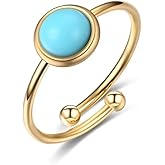 Simulated Turquoise Stacking Ring for Women Teen Girls Promise Wedding Engagement Statement 18k Gold Plated Stainless Steel Adjustable Open Tiny Wrap Middle Tail Finger Band Valentine's Day Anniversary Jewelry Dainty Gifts Christmas