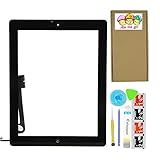 XIAO MO GU Black Touch Screen Outer Glass Digitizer Panel for iPad 4 (4th Generation) with Home Button Flex Cable Assembly + Midframe Bezel + Adhesive Tape + Tool Kit