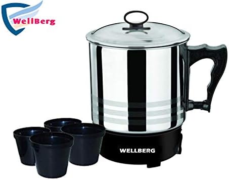 WELLBERG Stainless Steel Model No:12573 Multipurpose 1.5L Electric Kettle with Free 4 Cups(Silver)