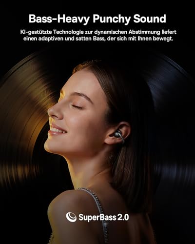 Baseus Bowie MC2 Air Open Ear Headphones, Clip-On Earbuds with CloudComfort, Bluetooth 6.0, SuperBass 2.0, 4 AI Microphones for Clear Calls, 40 Hours Battery Life, IP67, Only 4.9 g Lightweight