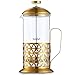VonShef French Press Coffee Cafetiere Set with Milk Frother and 4 Serving Cups, Stainless Steel, Glass and Gold, 34 Fluid Ounces, 8 Cup Capacity