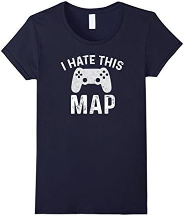 Women's The Official "I HATE THIS MAP" Funny Video Game T-shirt Large Navy