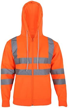 AK GarmentsHi Vis Zip Hooded Sweatshirt High Visibility Reflective Tape Band Work Fleece Safety Hoodie Sweatshirts Jacket Warm Security Bottom Plus Sizes Small - 5XL