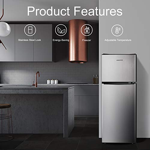 AMANA AMAR46TS1E Compact Refrigerator, Dual Door Fridge Adjustable