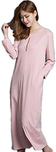DMMSS Ladies Spring And Autumn Sleep Dress Long-Sleeved Solid Color Long Skirt Cute European And American Pajamas Long Section Of Home Service , F