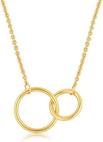 Double Circle Necklace, Interlocking Circle Necklace, 2 Circles, 24K Gold Plated, 16" + 2"