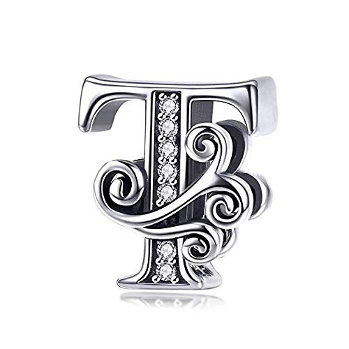 Genuine 925 Sterling Silver Initial A-Z Alphabet Bead 26 Letter Charms for Pandora Bracelet Jewellery (T)