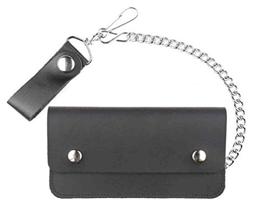 Mascorro Men's 8 in Trucker Biker Chain Wallet, Black Genuine Leather TW401-23