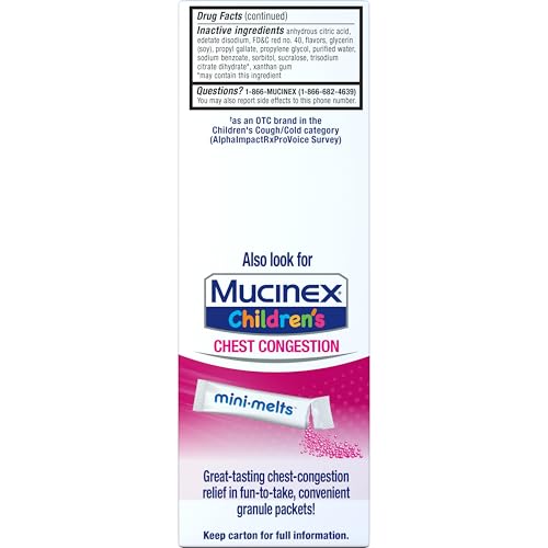 MUCINEX CHILDREN’S STUFFY NOSE & CHEST CONGESTION, MULTI-SYMPTOM RELIEF, EXPECTORANT, NASAL DECONGESTANT, VERY BERRY FLAVOR, 4 FL OZ
