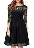 DILANNI Women's Vintage Formal Floral Lace 3/4 Sleeve Cocktail Party Tube Dress