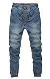 Myncoo Men Denim Jogger Pants Casual Sweatpants Drawstring Waist