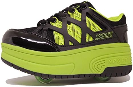 FanGoods Boys Girls Kids Detachable Single Wheel Double Wheel Skate Shoes Crystal Roller Sneakers (US Size 13.5)