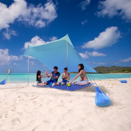 Sombrilla para Playa 3*3*2M,UPF50+ Carpas para Exteriores 4-6 Persona,Toldo Tienda de Playa Grande Plegable con 4 Sacos de Arena,2 Polos,4 Clavos Rectificados para Playa,Césped,Camping,Picnic,Patio