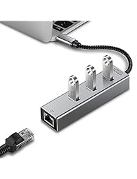 JAVONTEC Adaptador USB C a Ethernet, USB 3.1 Tipo C a 3 puertos Concentrador USB 3.0 con RJ45 10 100 1000 Gigabit Ethernet LAN Cableado Convertidor de red compatible MacBook, Superficie, Dell XPS, HP Specter Más