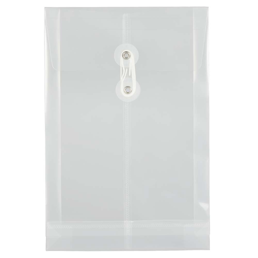 JAM PAPER Plastic Envelopes with Button & String Tie Closure - 158.7 x 234.9 mm - Clear - 12/Pack