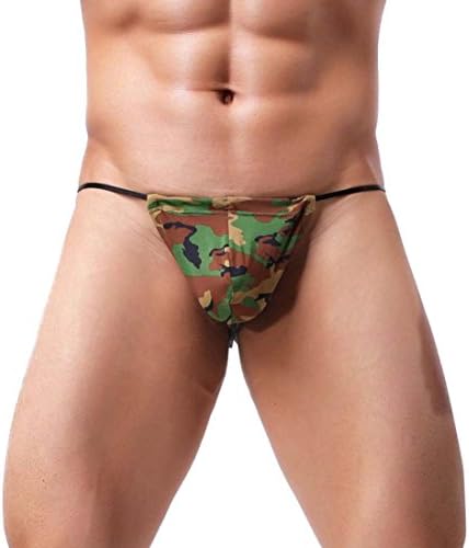 Camouflage G-String Bulge Pouch Mens Elastic T Back Lingerie Thong Erotic Underwear by Quistal (Green, M)