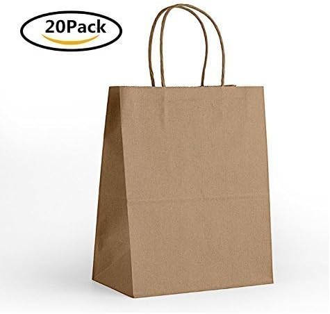 UChic 20PCS 6'' X 3.2'' X 8.4''Natural Kraft Paper Bags, Shopping Bags - Gift Bag With Handle Brown Merchandise Retail Bags