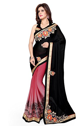 Sourbh Mirchi Fashion Women s Patch Party Traditional Indian Saree Black,Peach Sourbh Mirchi Fashion Women s Patch Party Traditional Indian Saree Black,Peach