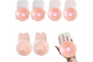 JSLEARTHEN 3-Pair Reusable Adhesive Nipple Covers – Invisible, Waterproof & Comfortable ，Includes Pink Round, Bunny Ears, and