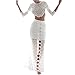 Froomer Women Sexy Lace Hollow Crop Tops Long Sleeve Zipper Blouse White L