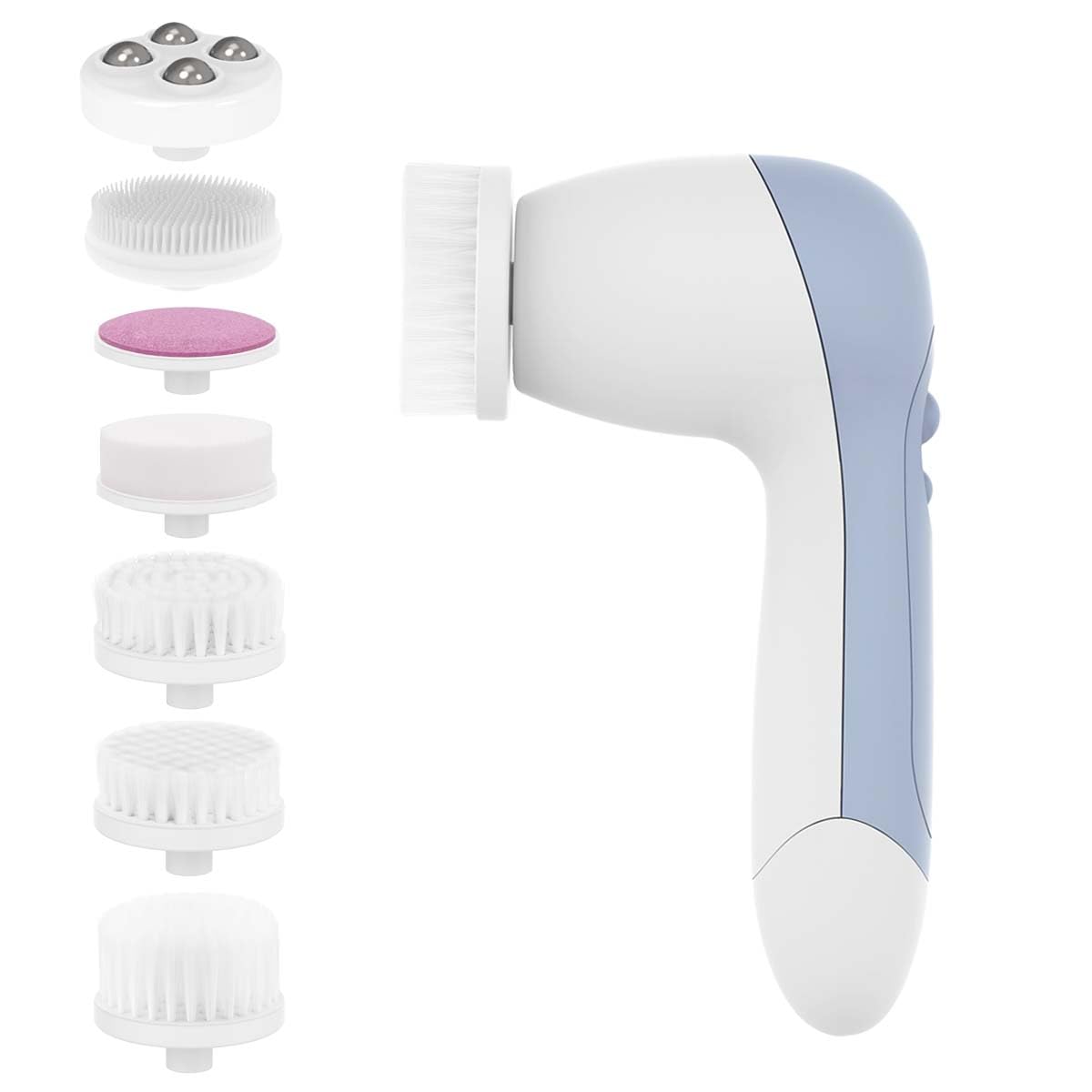 Waterproof Facial Cleansing Spin Brush Set with 3 Exfoliating Brush Heads - Complete Face Spa System by CLSEVXY - for Gentle Exfoliation and Deep Scrubbing(Blue)