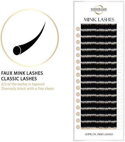WonderLash® Premium Faux Mink C Curl 0.15 0.20 0.25 Diameter Individual Eyelash Extensions Semi Permanent Eye Lashes (0.25 C 11mm)
