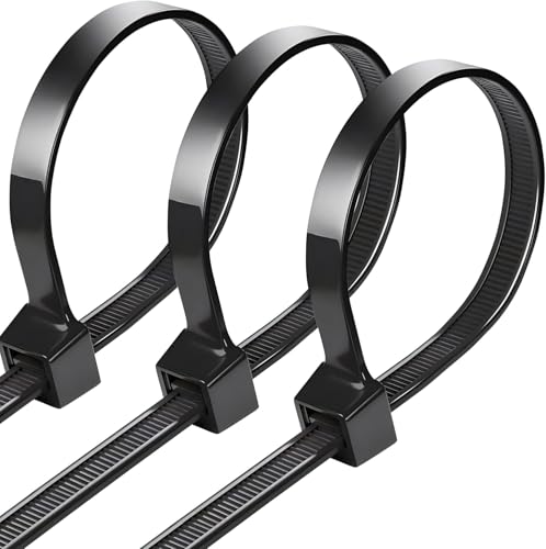 Hosuni Black Plastic Cable Ties UV 500 x 8 mm, 100 Pieces Black Cable Ties Professional Cable Ties, Temperature Resistant, for Office, Home, Outdoor, Garden