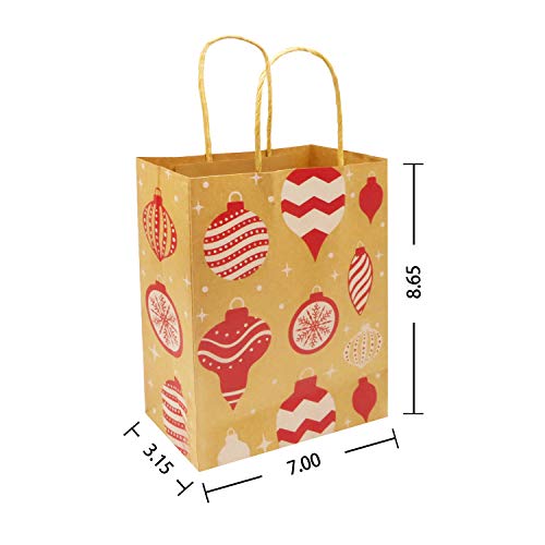 Kiddokids 24 Christmas Kraft Gift Bags + 24 Tissue Papers (Green & Red); Xmas Theme Party Favors Goody Bags.