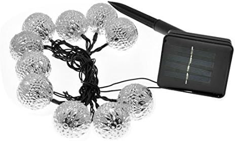 Oweisong Iron Solid Steel 3.5M 11ft Solar Powered LED String Lights, Novelty Strip 10 LEDs Moroccan Ball, Holiday Lantern, Fairy Lights For Outdoor Events, Gardens, Christmas Party, Silvery Daylight