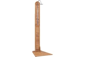 vidaXL Outdoor Garden Shower in Solid Teak Hard Wood with Stainless Steel Tube and Nonslip Base, 27.6"x29.5"x80.3", Rustic Style