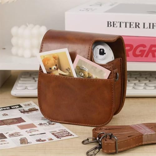 Estojo Protetor Para Câmera Phetium Instant Mini 12 Compatível com Instax Mini 12 11, Bolsa de Couro PU com Bolso e Alça de Ombro Ajustável (Marrom)