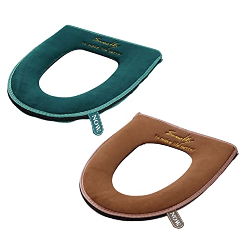 LIFKICH 2pcs Warm Flushable Toilet Seat Covers Elongated Seat Covers Cushion Easy Wash Comfortable Pad Modern Bathroom Decor Random Color