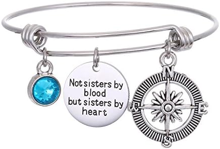 JJTZX Not Sisters by Blood But Sisters by Heart Hand Stamped Bangle Bracelet and Keychain Set Soul Sister Gift