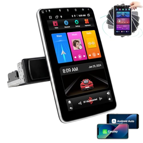 ESSGOO Car Radio 1 DIN Android 15 4+64 GB HD 10.1 Inch Touch Screen Manually Adjustable Wireless CarPlay & Android Auto GPS WiFi Bluetooth FM Global
