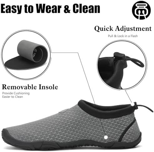 Zapatos de Playa y Natación Hombre Mujer Zapatillas de Agua Antideslizantes Ligeras Secado Rápido Gris 42 EU
