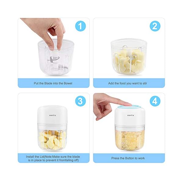 MMTX Mini Food Chopper Electric Small Food Processor Portable Fruit Blender Mixer Chops Vegetables, Nuts & Onion Meat Mincer Grinder for Baby Food USB Rechargeable 3.7V 250ml