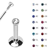 Steel Internally Threaded Labret Tragus Lip Monroe w/CZ Gem-14G
